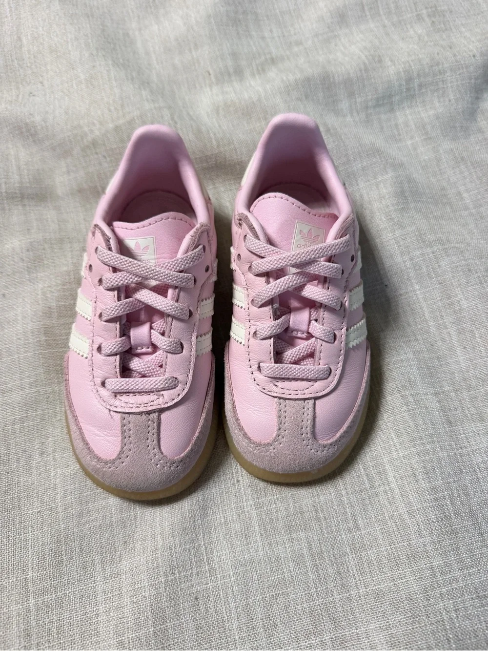 adidas Kids Light Pink Leather & Suede Sneakers with White Stripes